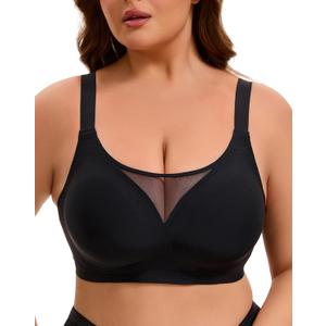 INNERSY Womens Plus Size Wireless & Seamless Supportive Full Coverage Bras Push Up No Underwire Bra for Everyday Comfort (Black, 1XL)