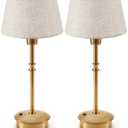 UMEXUS Small Cordless Lamp Rechargeable Table Lamps Set of 2, Dimmable Battery Operated Lights, Portable Accent Light for Side Table Restaurant Dining Outdoor, Beige Fabric Shade, Antique Brass