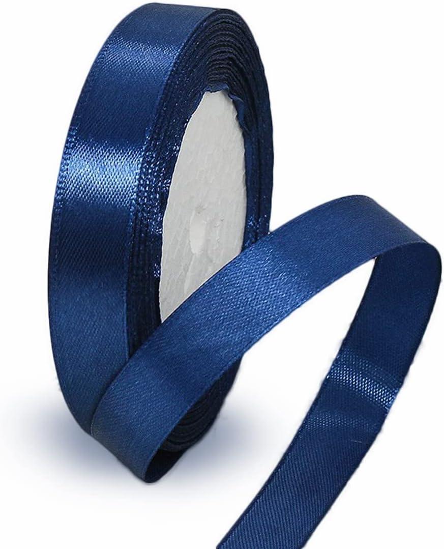 2 x Navy Blue Ribbon 5/8 Inch x 25 Yards, Solid Color Fabric Satin Ribbons for Gift Wrapping, DIY Crafts, Bridal Bouquets, Wreaths, Bows, Sewing Projects, Baby Shower and Wedding Party Decoration
