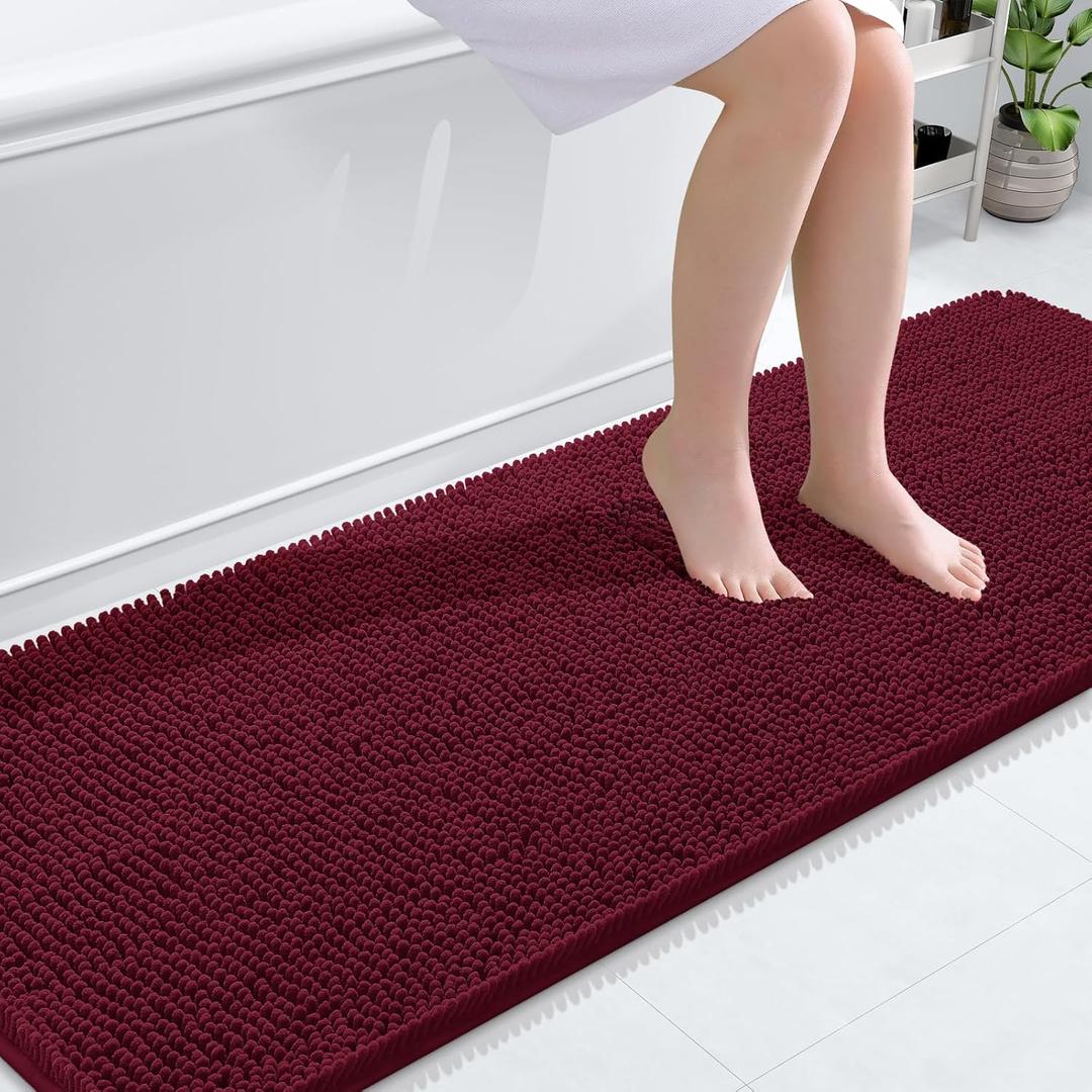 OLANLY Bathroom Rugs 70x24, Extra Soft Absorbent Chenille Bath Rugs, Rubber Backing Quick Dry, Machine Washable Bath Mats for Bathroom Floor, Tub and Shower, Home Decor Accessories, Burgundy (70" x 24")