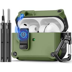 Compatible with AirPods Pro 3 Case,Magnetic Automatic Lock with Cleaning Kit,Compatible with Magsafe Cover-Dark Green
