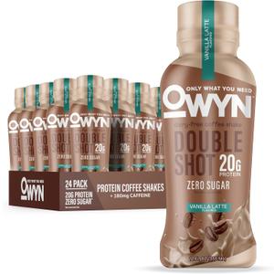 OWYN Only What You Need Double Shot Vanilla Latte Flavored Protein Shake, 20g Protein, 0g Sugar, 3g Fiber, 180mg Caffeine, Dairy Free, Plant Based Protein Drink, 12 Count, Best By: 13 OCT 2026