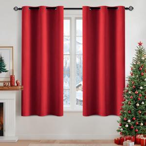MIULEE Christmas Blackout Curtains Room Darkening Thermal Insulated Drapes Solid Window Treatment Set Grommet Top Light Blocking Curtain for Living Room/Bedroom 2 Panels 42x63 inch, Red