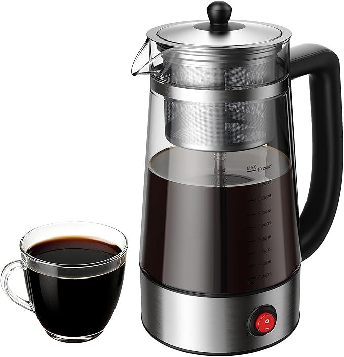 KIDISLE Percolator Coffee Pot Electric Coffee Maker, 10Cup Coffee Percolator with Auto Keep Warm, Stainless Steel Basket, Borosilicate Glass, CoolTouch Handle