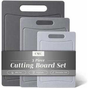 COOK WITH COLOR Non-Slip Cutting Board Set Kitchen Essentials with Easy Grip Handle for Meat, Veggies, and Fruits, 3 Cutting Boards, Gray