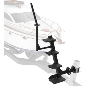 Adjustable Boat Steps for Trailer, Boat Trailer Steps with Anti-Slip Steps, Boat Trailer Tongue Steps for Bass Boat Trailer Pontoon Boats, Boat Trailer Steps for The Tongue with Handrail