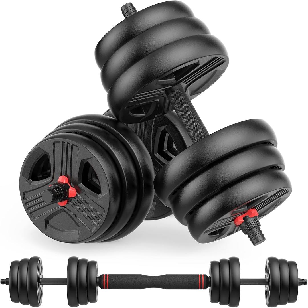 UKEEP Adjustable Dumbbells, 20/30/40/55/60/70/80/90lbs Free Weights Dumbbells Convertible 2 or 3 in 1 Set Used as Barbell, Kettlebells, A Pair of Lightweight for Home Gym