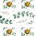 5-Piece Eucalyptus & White Berry Table Runner & Placemat Set – Includes 1 Runner & 4 Placemats – Elegant Green Leaves & White Flowers Design for Dining Table Decor