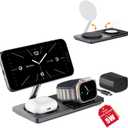 3 in 1 Wireless Charging Station for Apple Device: Fast Charging Station for iPhone and Watch with MagSafe, Foldable Charger Stand for iPhone 12-16 & iPhone 16 & iWatch & AirPods (Black)