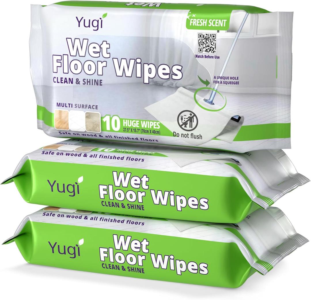 Yugi XXL Wet Floor Wipes For Squeegee Stick,Multi Surface Cleaning Wipes,Fresh Aroma Scent,Huge Disposable Wipes (27.5" x 15.7"),Extra Thick,(3 Packs- 30 wipes)