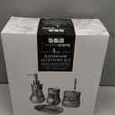 Crackled Glass Silver Bathroom Accessories Sets Complete - Toilet Brush and Holder, Soap Dispenser, Toothbrush Holder, Tumbler & Soap Dish