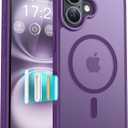 for iPhone 16 Phone Case, Compatible with Magnetic, Military Grade Drop Protection Translucent Matte Shockproof Anti-Scratch/Anti-Fingerprint Case for iPhone 16 (Dark Purple)