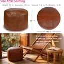 Thgonwid Unstuffed Faux Leather Pouf Cover, Handmade Footstool Ottoman Storage Solution, Floor Footrest Cushion, 16.5Dx12H, Amaretto