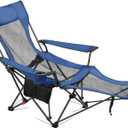 VEVOR 2-in-1 Reclining Camping Chair with Footrest for Adults, 4 Adjustable Positions, Portable Folding Lounger, Lightweight Mesh Beach Chair Supports 220lbs, Heavy Duty Camp Chairs Outdoor, Blue