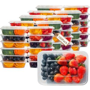 Disposable Food Container Box BPA-free, 16oz Plastic Food Storage Container w/Lids 100 sets, Square Food Meal Prep Containers To Go for Gym Office Microwave Freeze Safe, Clear