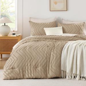 Andency Taupe California King Comforter Set, Boho Cal King Soft Warm Tufted Neutral Bedding Comforter Sets, 3 Pieces Cali King Aesthetic Chevron Farmhouse Cute Bohemian Textured Bedding Set
