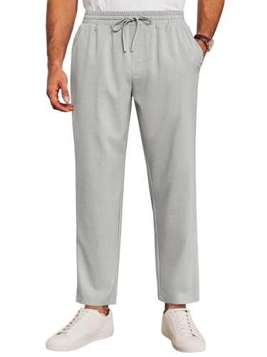 Runcati Mens Casual Pants Drawstring Elastic Waist Lightweight Cropped Linen Pants Summer Yoga Beach Trousers Grey, L