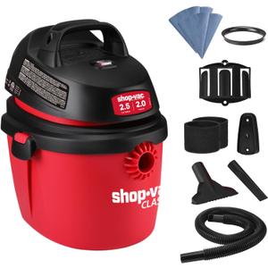 Shop-Vac 2.5 Gallon 2.0 Peak HP Wet/Dry Vacuum, Portable Compact Shop Vacuum with Top Handle, Wall Bracket & Attachments