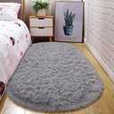 junovo Ultra Soft Washable Shaggy Rug - Non-Slip Oval Carpet for Nursery, Kids Bedroom & Home Decor (2.6x5.3ft Grey) | Plush Fluffy Floor Mat for Cozy Living Spaces