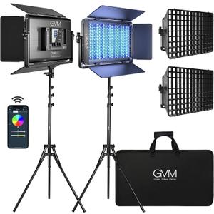 GVM 1500D RGB LED Video Light with Softbox, 75W Video Lighting Kit with Bluetooth Control, Led Panel Light for Photography, YouTube Studio, Video Shooting,18 Scene Mode, 2 Packs (1500d-2l-kit)