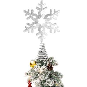 Glittering Silver Snowflake Tree Topper, Sparkling 3D Metal Christmas Snowflake for Holiday Ornaments, Indoor Xmas Party Decor