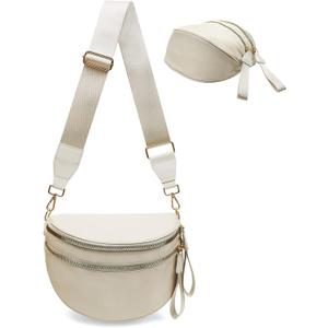 Bum Bags for Women Nylon Crossbody, Spacious Fanny Packs Belt Bag Large Sling Bag with Adjustable Strap (Beige)