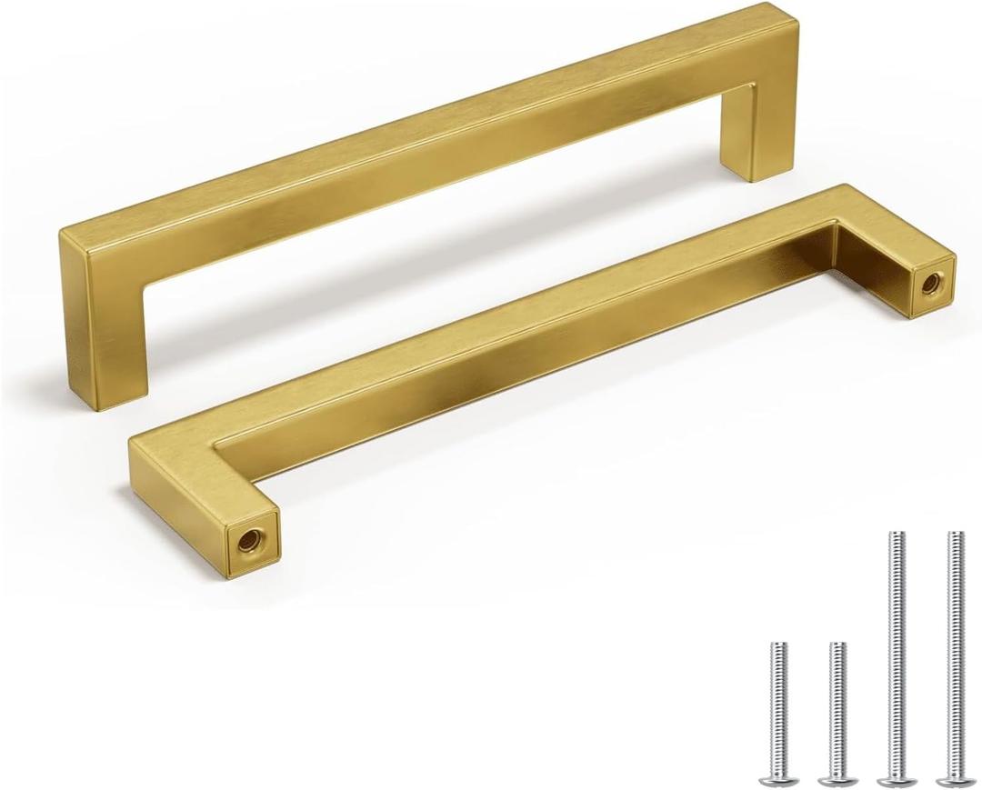 homdiy 6 Pack 6-1/4 Inch Gold Handles for Cabinets Kitchen Cabinet Handles Brushed Brass Cabinet Pulls Gold Hardware for Cabinets Stainless Steel Modern Hardware