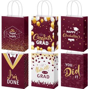 Lincia 24 Pieces 2026 Graduation Gift Bags Graduation Party Gift Bags with Handles 6 Kind of Style for High School, College, Kindergarten, 8th Grade and More(Maroon Gold)