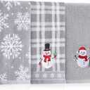 3 Pcs Winter Hand Towels for Bathroom Snowflake Snowman Embroidered Bathroom Towels Farmhouse Decorative 13.78 x 29.53 Inch Absorbent Soft Cotton for Kitchen Dish Fast Drying Decor