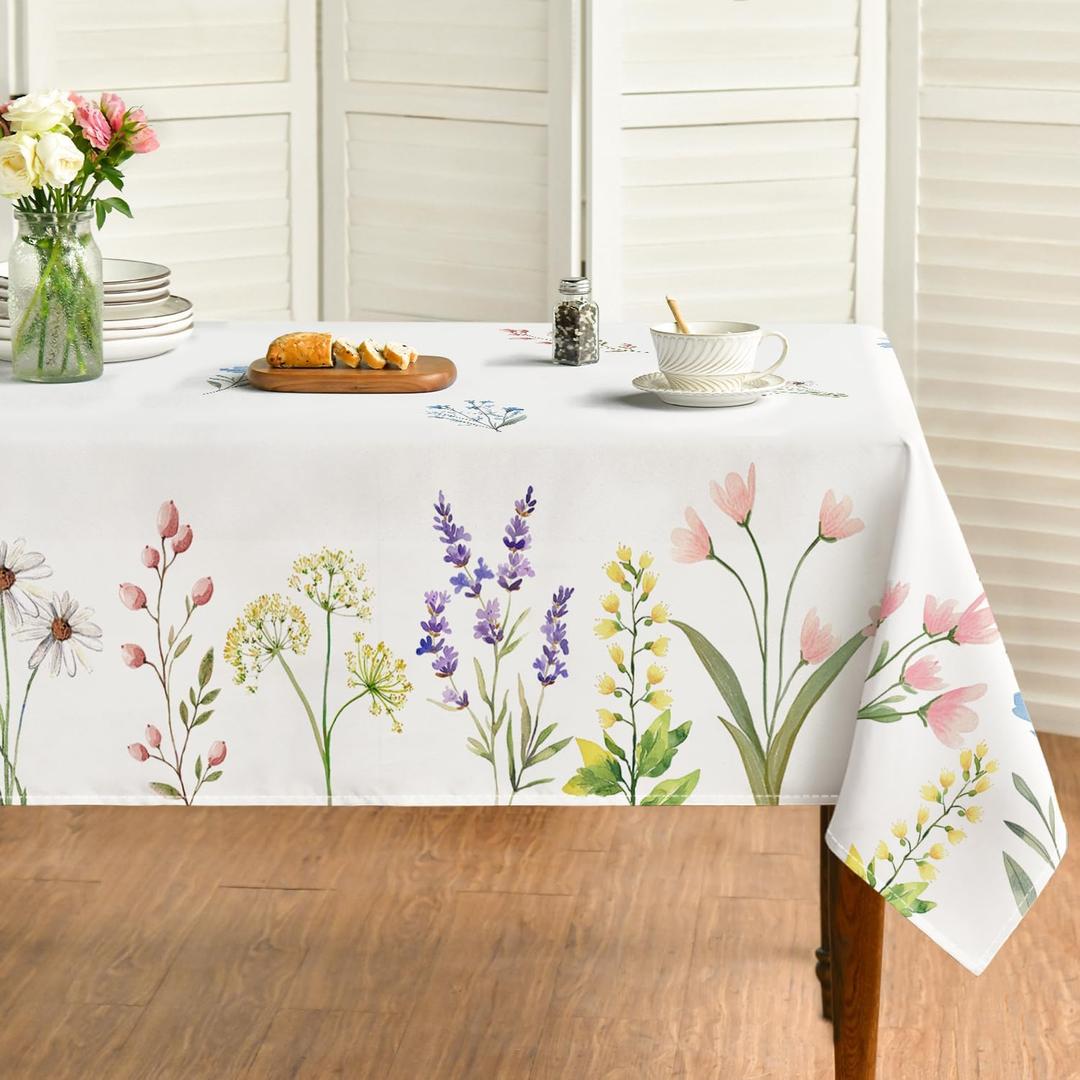 Horaldaily Spring Summer Tablecloth 60x140 Inch, Easter Watercolor Wild Flowers Blooming Floral Table Cover for Party Picnic Dinner Decor