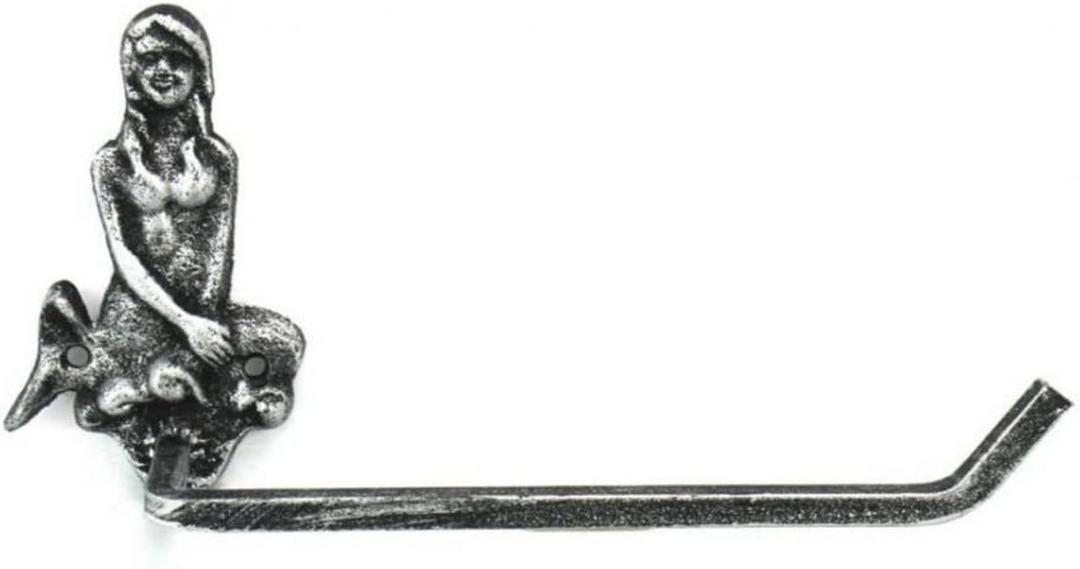 Hampton Nautical Antique Silver Cast Iron Mermaid Toilet Paper Holder 10" Bathroom Beach Home Decorating