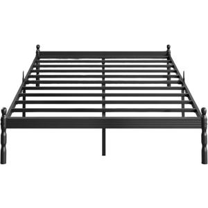 ZIYOO 14 inch Metal Queen Bed Frame with Vintage Style, Mattress Slide Stopper, 1500LBS Heavy Duty Steel Slats, No Box Spring Needed, Platform Noise-Free, Easy Assembly