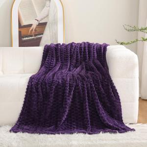 Puncuntex Deep Purple Throw Blanket 50"×60" inches Fuzzy 3D Jacquard Decorative Flannel Fleece Super Soft Plush Cozy Blanket for Couch Sofa Chair Lightweight
