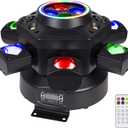 Moving Head DJ Lights 150W RGBW, 6-Arm Party Stage Light with Remote | 150W RGBW 6-arm beams, LED strip, DMX-512 & sound-activated, quiet motor, sharp beam through haze/fog, home party use