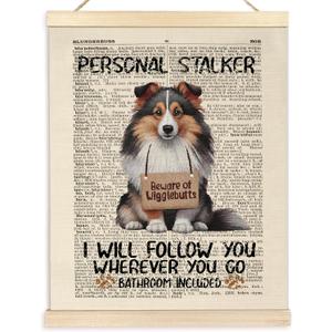 BESERH Funny Shetland Sheepdog Dog Wall Decor, Funny Bathroom Poster Hanger Frame, Vintage Dog Wall Art Decor for Bathroom Toilet Restroom, 12x16 Inches