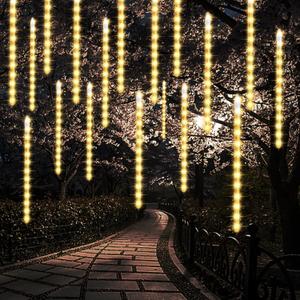 24 Tubes Meteor Shower Lights, Outdoor Icicles Christmas Decor, 12 Inch 864 LED Snow Falling Connectable Raindrop Lights, Xmas Wedding Party Tree Holiday Decoration, Warm White