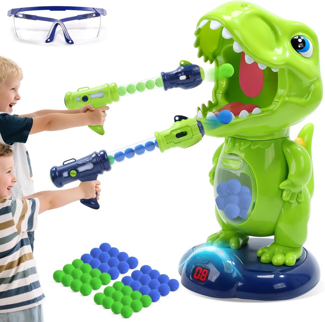 EagleStone Movable Dinosaur Shooting Toys for Kids, Electronic Target Shooting Games with 2 Pump Gun, 48 Balls Party Favor Toys with Score Record, LED & Sound, Dino Toys Gift for Boys and Girls