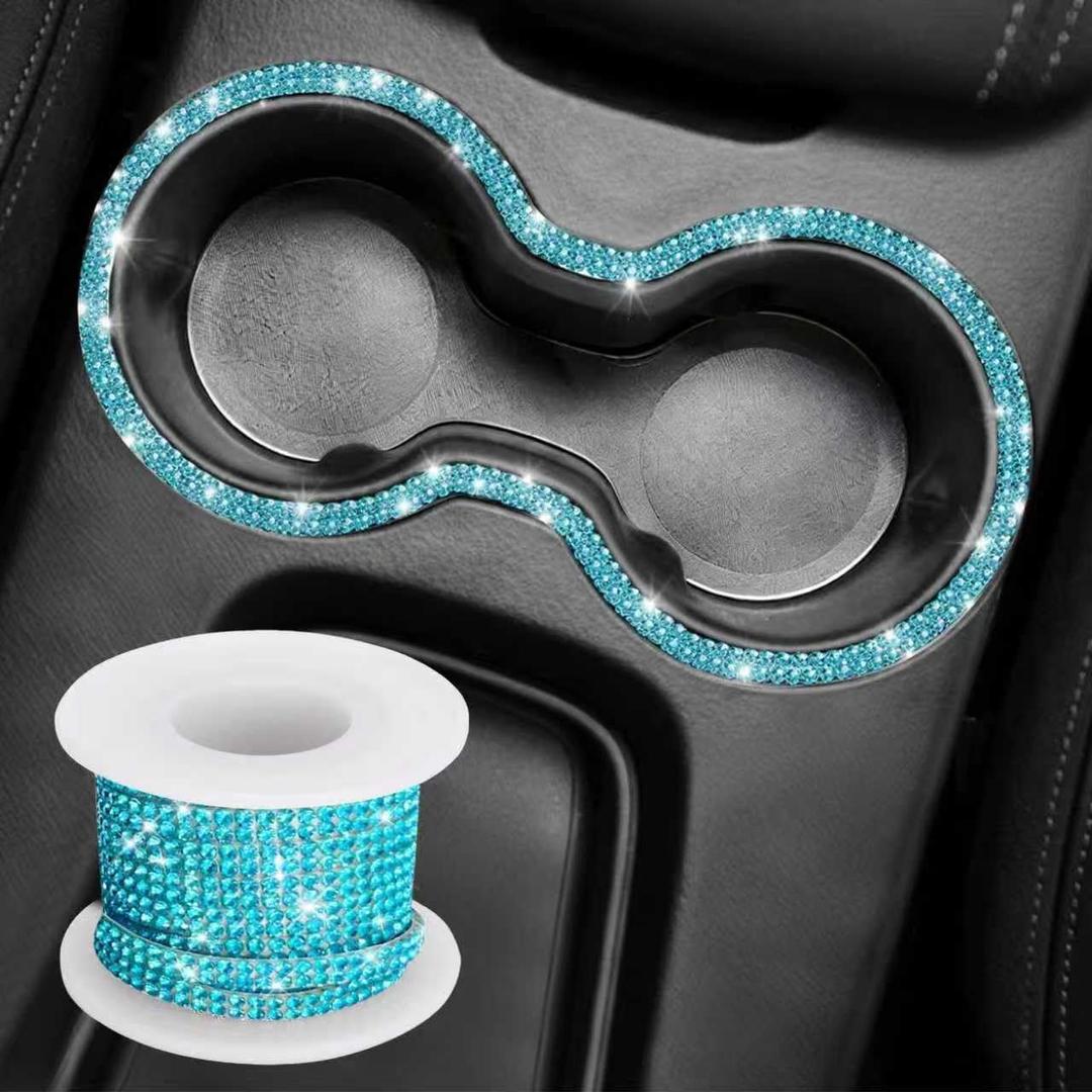 Self Adhesive Rhinestone Strips,Rhinestone Car Accessories,Interior Automotive Decals,Diamond Auto Accessories for Women,Suitable for Car Dashboards,Cup Holders,Mirrors and so on (Lake Blue)