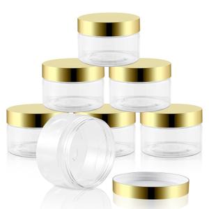 24 Pack 8 Oz Plastic Containers with Gold Lids, Clear Empty BPA Free and Refillable Cosmetic Jars Travel Containers for Creams, Lotion, Bath Salts, Sugar Scrub, Slime, Lip Scrub, Makeup (8 Ounce)