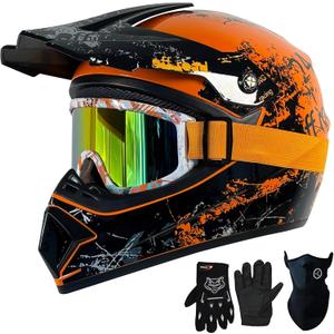 Loyoriwy DOT Certified Kids Motorcycle Helmet for Boys Girls 6-18, Lightweight Youth ATV Helmet with 15 Air Vents & Removable Liner, Motocross Dirt Bike Helmet，for Motocross/ATV/Go-Kart, Orange, Large