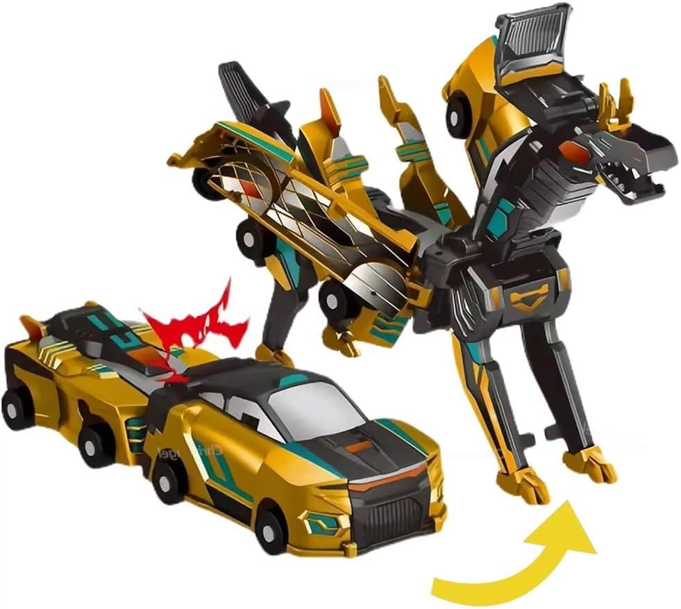 Collision Transforming Dinosaur Car Toy, Magnetic Dinosaur Transformer Car for Boys & Girls Party Favors Birthday Christmas (Gold)