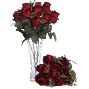 FlueHouzz Artificial Roses Flowers Fake Silk Rose Bouquet 12 Heads 2 Packs of Realistic Blossom Roses for Home Wedding Party Floral Decoration Table Centerpieces, Burgundy