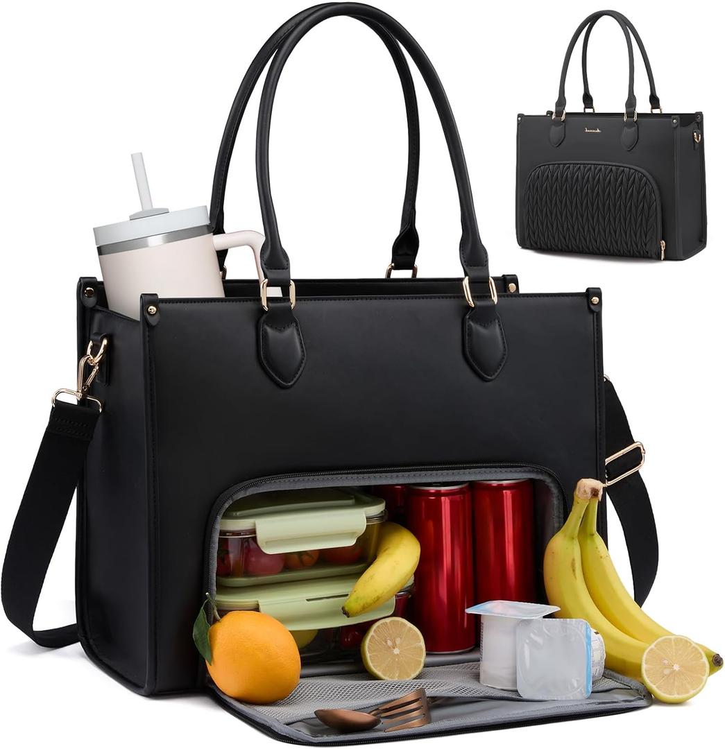 LOVEVOOK Lunch Tote Bag for Women, 3 in 1 Work Bag with Insulated Lunch Compartment, 15.6 Inch Laptop Tote Bag for Teacher, Nurse, Business, Office