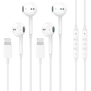 2 Pack Wired Headphones for iPhone Earbuds with Built-in Microphone & Volume Control Nosie Reduction Earphones Headsets Compatible with iPhone 14 13 12 11 Pro Max XS XR X 8 7, Support All iOS System (Lightning)