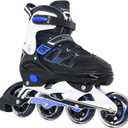 MammyGol Adult Inline Skates for Men Women, Blades Roller with Carbon Steel Bearings, TPR Brake, 3D Mesh, EVA Lining, PVC Upper | Adjustable Size Better Fit for Beginner Skating (XXL(Men9.5-13/Women10.5-14), Blue)