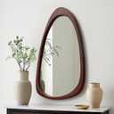 sawsile Irregular Wall Mirror for Bathroom,Wood Asymmetrical Rustic 19.5 x 30.5 inch Farmhouse Vanity Unique Walnut Decorative Large Mirror for Entryway,Bedroom,Living Room,Washroom
