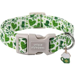 Unique style paws St. Patrick's Day Dog Collar Plastic Buckle Collar with Pendant Green Lucky Magic Hat Gift for Small Medium Large Boys Girls Dogs
