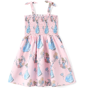 Disney Princess Frozen Elsa Minnie Mouse Stitch Toddler Girl Romper With Skirt Overlay Summer Jumpsuit with Bow 4-5Years (Pink)