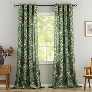Green Pattern Curtains 95 Inch Length 2 Panels Vintage Boho Botanical Leaf Floral Curtains for Living Room, Grommet Semi-Sheer Privacy Linen Drapes French Country Cottagecore Curtain, 50 x 95 Inch (50"W x 95"L (Pack of 2))