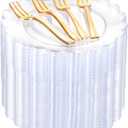 LIYH 200 Pcs Clear Plastic Plates and Gold Forks Disposable Dessert Plates 7.5" Clear Cake Plate,Baby Shower Plate Set for Weddings Birthday Bridal Showers Afternoon Tea (200Pcs(100 Guests))